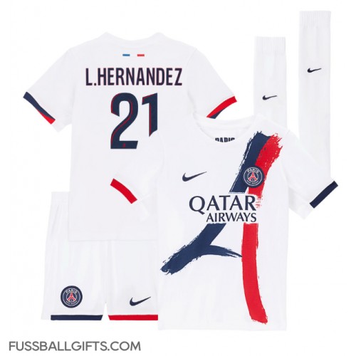 Paris Saint-Germain Lucas Hernandez #21 Fußballbekleidung Auswärtstrikot Kinder 2024-25 Kurzarm (+ kurze hosen)